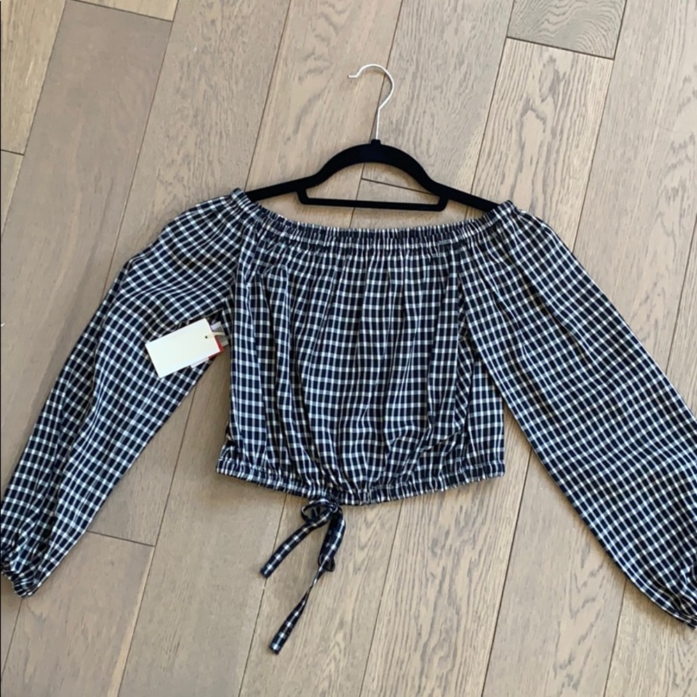 NWT Aritzia Wilfred checkered off the shoulder top